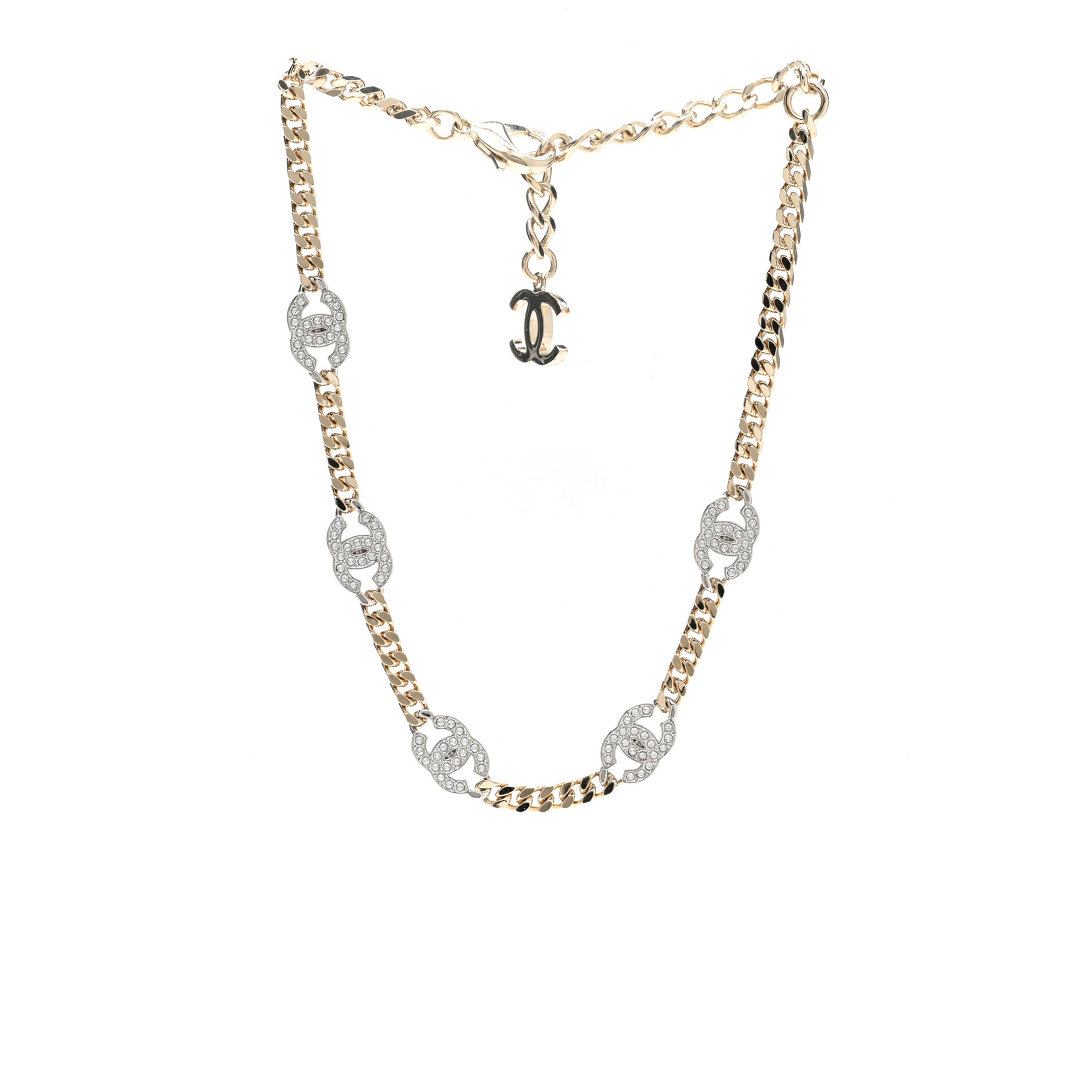 Ch*el crystal chain cc link choker gold silver 1388448
